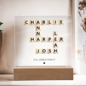 Signo de apellido personalizado, impresión de crucigramas, impresión de mosaicos de cartas familiares personalizadas, rompecabezas de nombres, regalos de mejor amigo placa de regalo de la abuela
