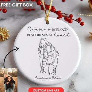 Personalized Cousin gift, Cousin Ornament, Cousin Birthday gift, Christmas gifts, Cousin sister gifts Custom Line art faceless portrait P105
