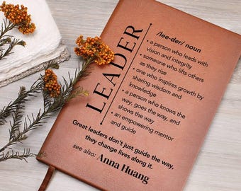 Personalized Leader Gift, Vegan Leather Journal gift for Mentor, Team Leader, Boss, Manager, Coworker Appreciation, Retirement gift