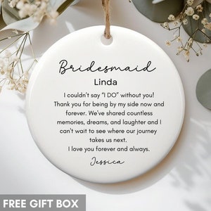 Matron of honor Gift from Bride, Thank you gift for Maid of Honour, Wedding gifts for Bridesmaid Christmas Ornaments, Wedding keepsake gift