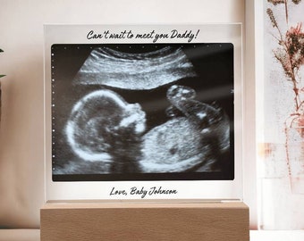 Personalized Baby Ultrasound Photo Acrylic Plaque, Baby Announcement, First Fathers Day Gift for New Dad, Pregnancy Gift for Husband Daddy