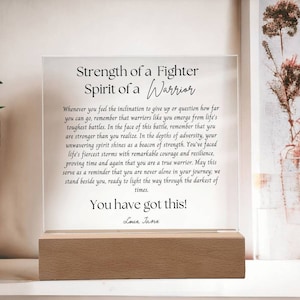 Warrior Gift Personalized Acrylic plaque, Strength Keepsake, Encouragement, Cancer Survivor gift, Recovery gift, Motivational Hardship gift