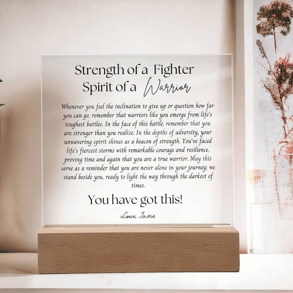 Warrior Gift Personalized Acrylic plaque, Strength Keepsake, Encouragement, Cancer Survivor gift, Recovery gift, Motivational Hardship gift