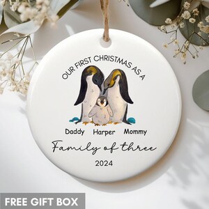 Family of Three Christmas Ornament - Family of 3 Bauble, Personalized Baby&#39;s First Christmas Ornament, Family ornament, New Baby Ornament
