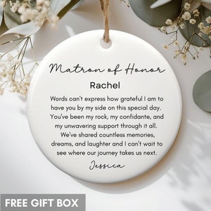 Matron of honor Gift from Bride, Thank you gift for Maid of Honour, Wedding gifts for Bridesmaid Christmas Ornaments, Wedding keepsake gift