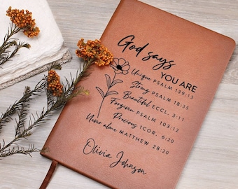 Diario de oración personalizado para mujeres, diario de afirmaciones positivas, oración cristiana, Dios dice que eres, regalo religioso para niñas