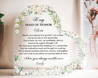 Personalized Maid of Honor Gift, Gift for Matron of Honor, Thank you Gift from Bride, Maid of Honor Acrylic Plaque, Custom Wedding Gift MOH