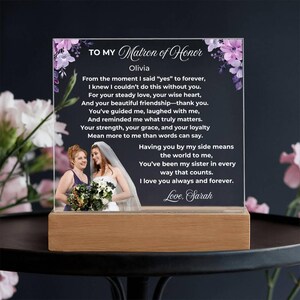Personalized Matron of Honor Gift Acrylic Plaque, Bridesmaid Maid of Honor Proposal Keepsake Day of Wedding Party Thank You Gift from Bride