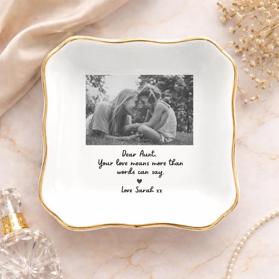 Personalized Aunt Gift Jewelry Dish, Photo Gift for Aunt, Auntie Mother’s Day Gift, Custom Ring Dish,Aunt Birthday Gift from Niece or Nephew