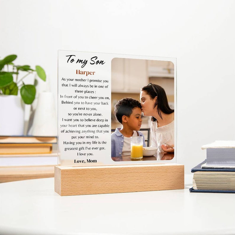 Personalized Son Gifts From Mom, to My Son Plaque With Photo, Mom and