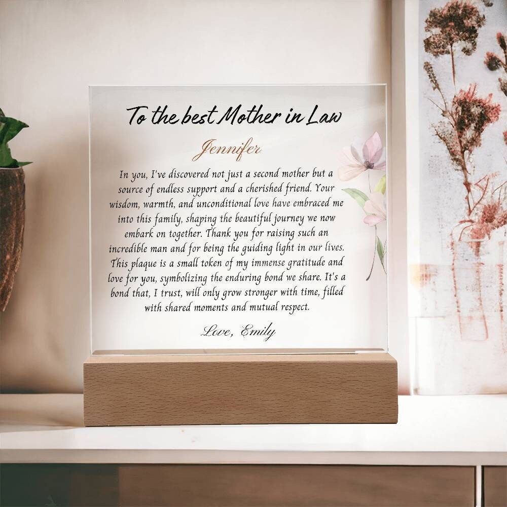 Mother In Law Gift from Daughter in Law, Personalized Gift for Mother in Law Plaque, Birthday, Wedding day Mothers day Christmas, Thank you