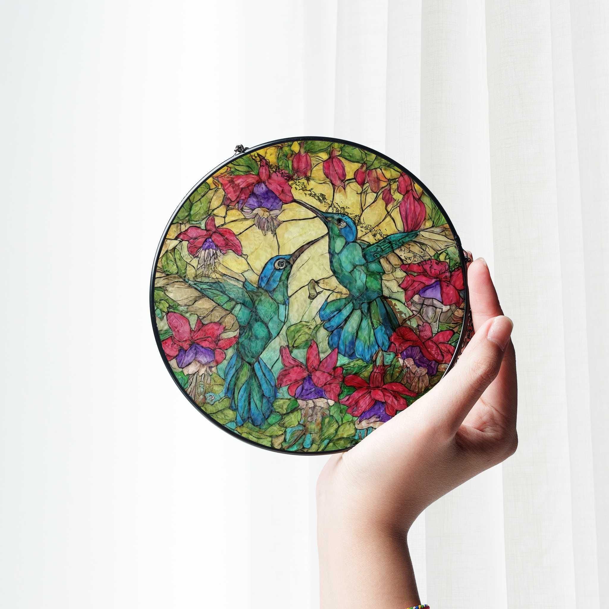 Acchiappasole in vetro colorato con colibrì, da appendere alle finestre