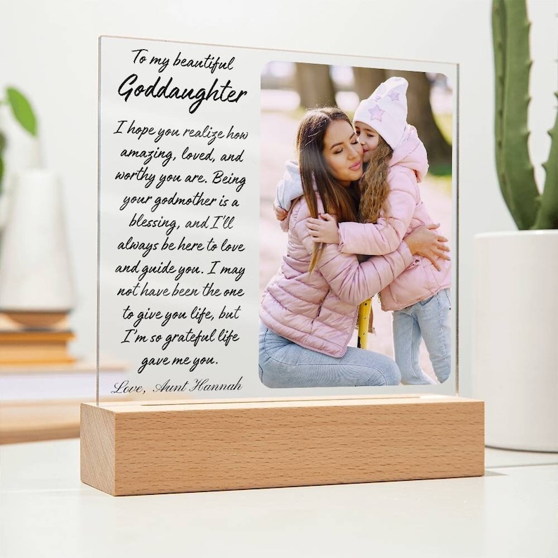 Personalized Goddaughter gifts from Godmother, Acrylic Plaque with Photo, First Communion gift for Goddaughter, Baptism gift, Birthday gift