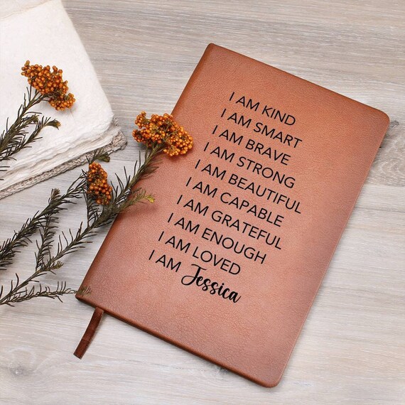 Personalized Vegan Leather Journal: Positive Affirmations, College Gift