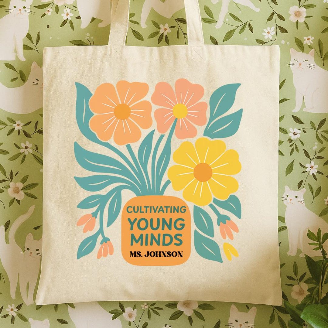 Retro Floral Teacher Tote Bag: Personalized Appreciation Gift - Etsy