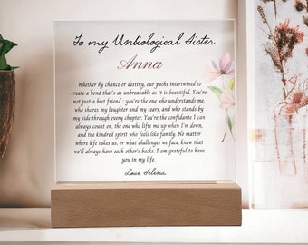 Regalo personalizado para hermana no biológica, placa acrílica para hermana no biológica, regalo de cumpleaños para mejor amiga, regalo sentimental para hermanastra en Navidad