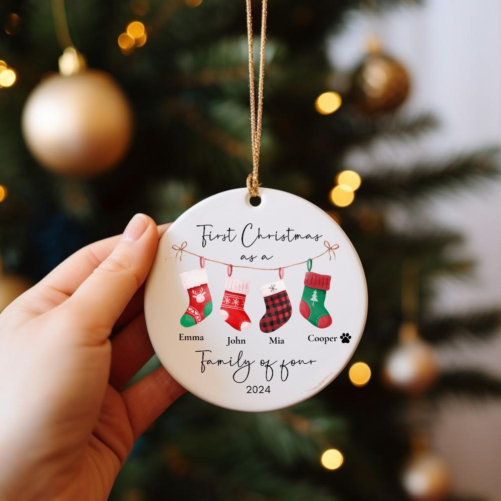 Personalised First Christmas as a Family of 3 4 Bauble - First Christmas Ornament - Family of four Bauble - Baby First Xmas Tree Decoration