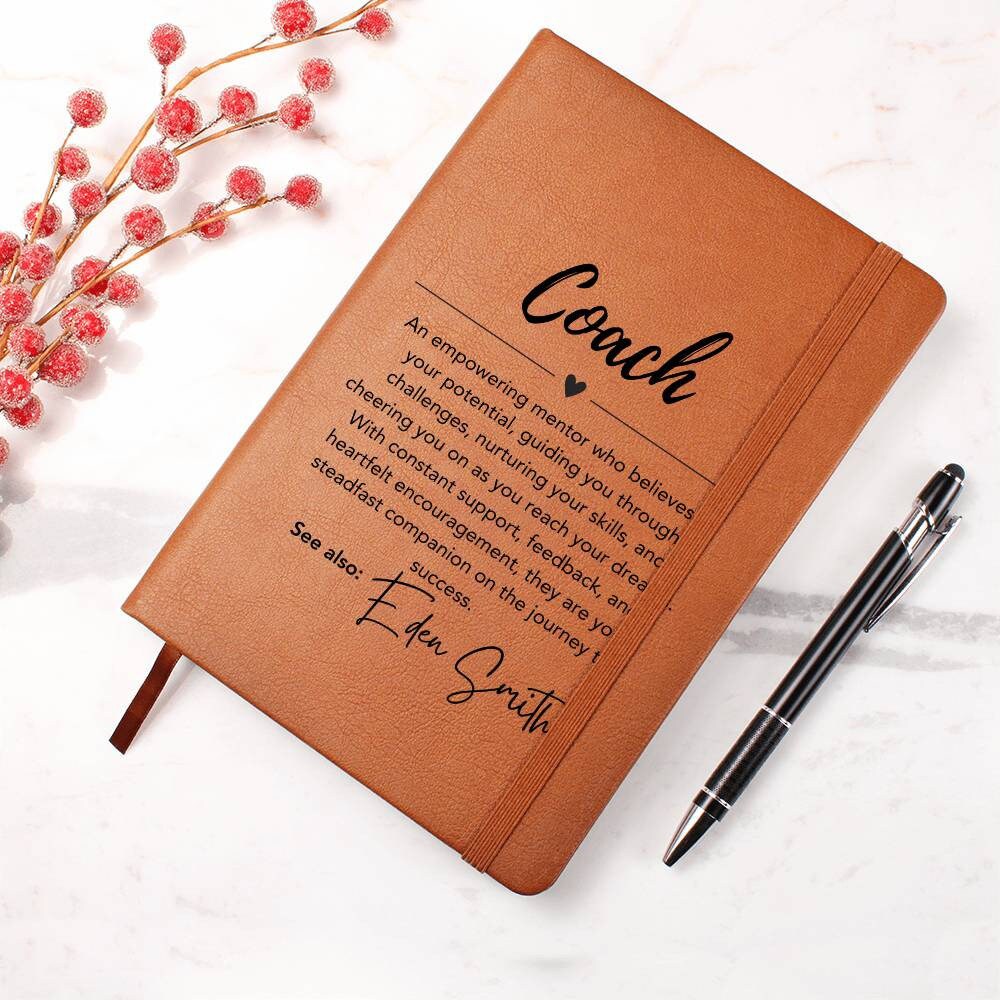 Personalized gift for Coach, Custom leather journal, Thank You gift, Team Coach Appreciation, Teacher, Leader, Counselor, Adviser, Boss gift