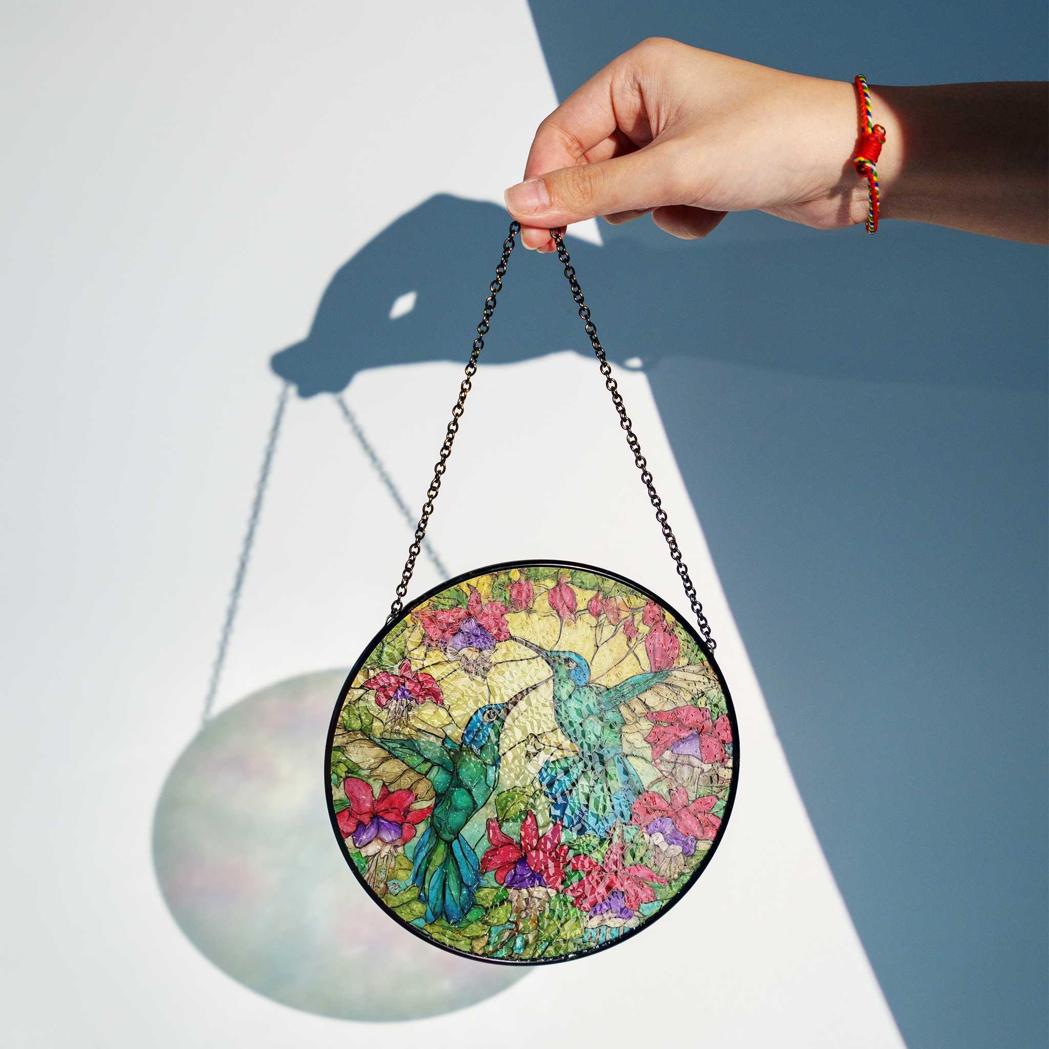 Acchiappasole in vetro colorato, decorazione per finestre, colibrì, uccello, regalo per la casa - Italia