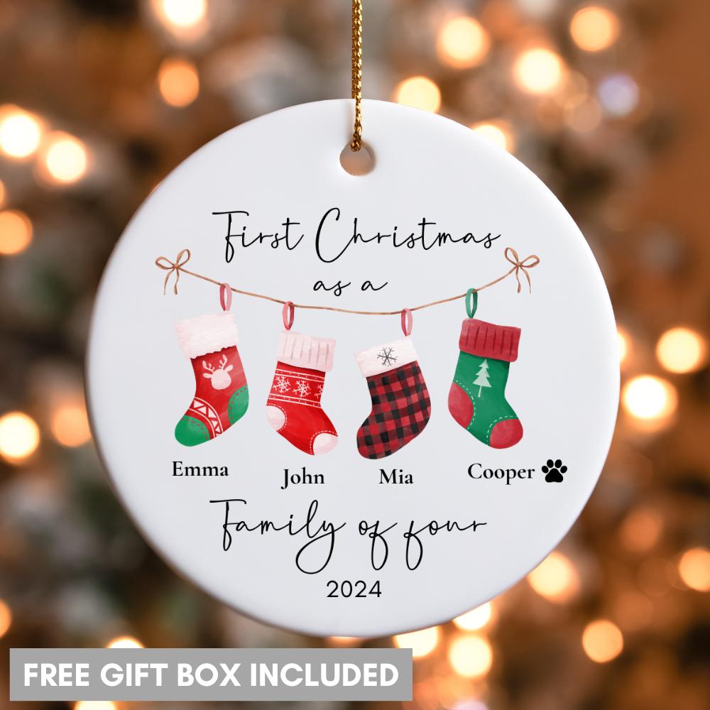 Personalised First Christmas as a Family of 3 4 Bauble - First Christmas Ornament - Family of four Bauble - Baby First Xmas Tree Decoration