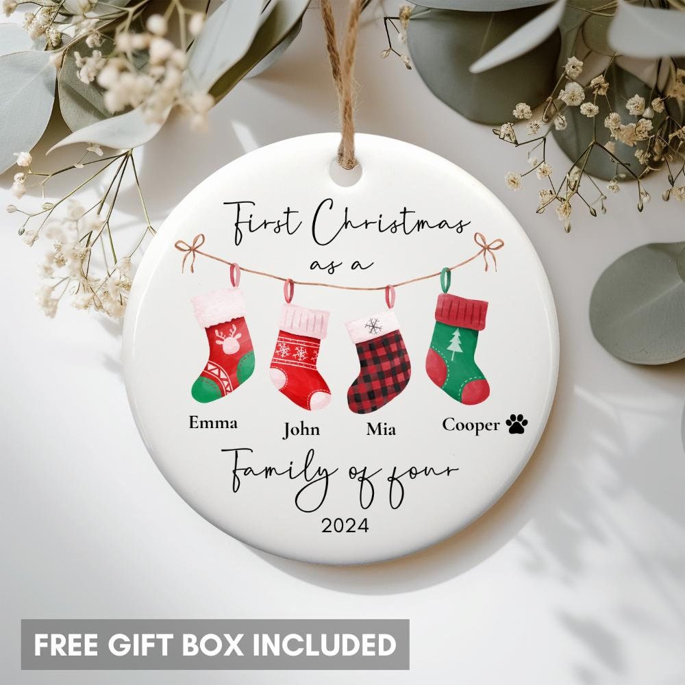 Personalised First Christmas as a Family of 3 4 Bauble - First Christmas Ornament - Family of four Bauble - Baby First Xmas Tree Decoration