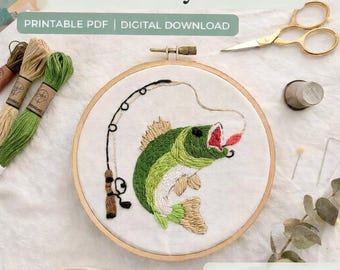 Fishing Bass Hand Embroidery Pattern | Beginner-Friendly (Digital PDF)