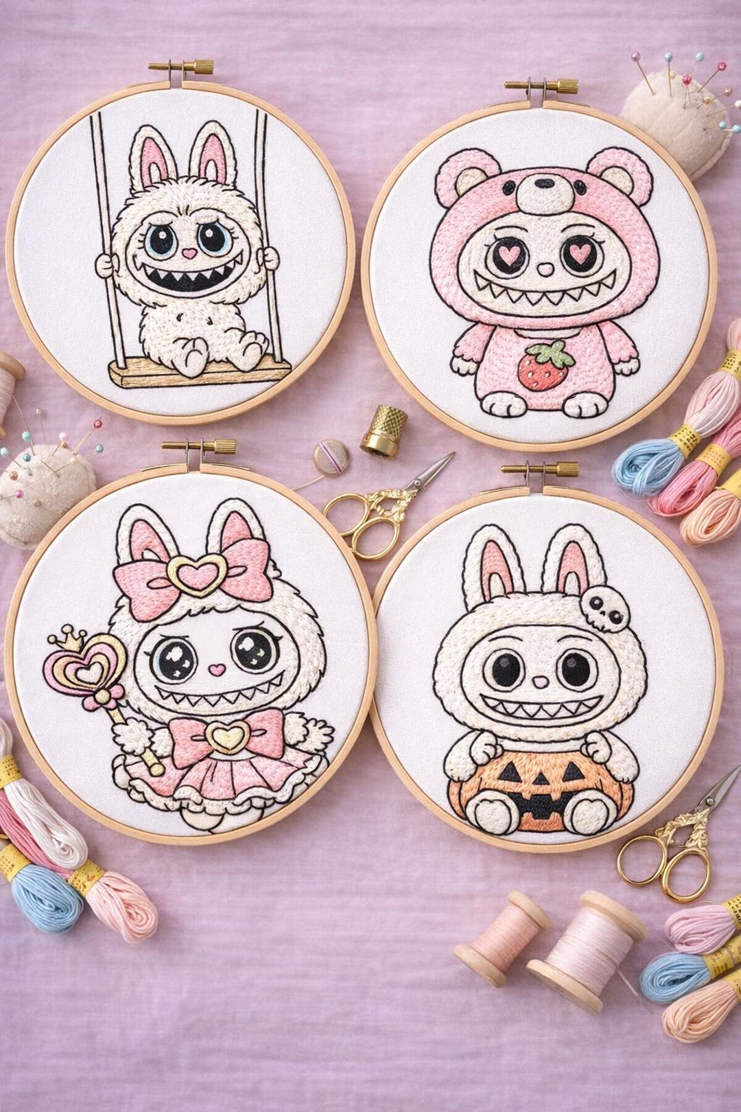Monster Embroidery Pattern Cute Bunny Monster Embroidery Pattern Bundle | 8 Inch Hoop Hand ...
