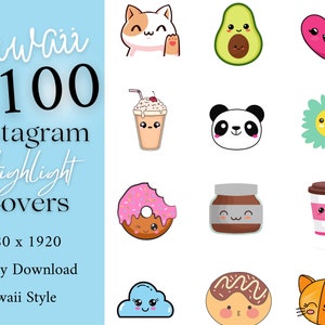 100 Kawaii Instagram Highlight Covers, Cute Instagram Stories iconen, Kleurrijke knoppen, Cartoon covers, Nice Instagram feed, Kawaii Clipart