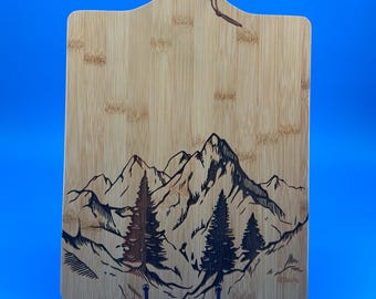 Engraved Bamboo Charcuterie Board – Mountain Range Design