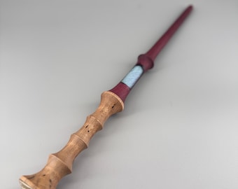 Handcrafted Wooden Wand – Spalted Maple Handle, Purpleheart Shaft, Unicorn Hair Core