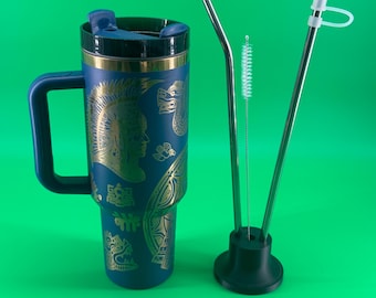 40oz Stainless Steel Tumbler – Laser Engraved Aztec Design