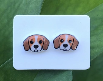 Handmade Beagle Dog Stud Earrings | Hypoallergenic Jewelry