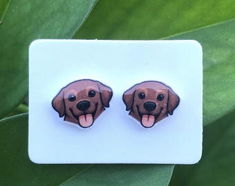 Chocolate Labrador Dog Stud Earrings | Handmade, Hypoallergenic Stainless Steel