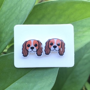 Cavalier King Charles Spaniel Dog Stud Earrings | Handmade, Kawaii, Gift, Pet Lover, Jewelry, Animal, Kids & Adults, Puppy, Hypoallergenic