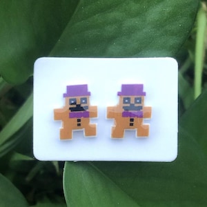 Five Nights at Freddy&#39;s Stud Earrings | 8-Bit Freddy | Jewelry | Gift