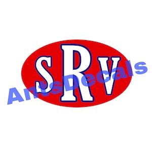 May include: Red oval sticker with the letters "SRV" in white with a blue outline.