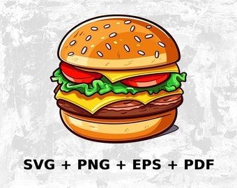 Cartoon Hamburger Svg Png Eps, Commercial use Clipart Vector Graphics for Wall Art, Tshirts, Sublimation, Print on Demand, Stickers