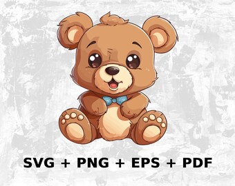 Cartoon Teddy Bear Svg Png Eps, Commercial use Clipart Vector Graphics for Wall Art, Tshirts, Sublimation, Print on Demand, Stickers