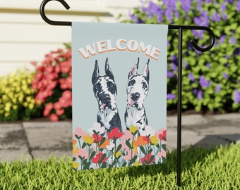 Grand Danois välkomstträdgårdsflagga | Hundmammapresent, blomsterdesign | Present till flickvän | Mors dag