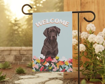 Chocolate Lab Welcome tuinvlag | Cadeau hond moeder