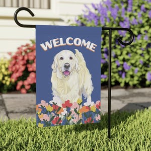 Bandiera da giardino di benvenuto con motivo Golden Retriever color crema inglese