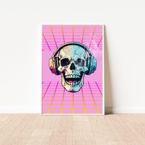 Disco skull print | Maximalist wall art | 70s disco wall art | Blue trendy wall art | Skull art | trendy decor | gift for a friend | retro