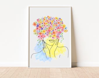 Women empowerment printable | Fine line women poster | Floral feminism | Colorful boss art | Self confidence art | Abstract floral women art