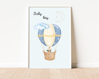 Hot air balloon print | Boy's nursery wall art | Animal wall print | Nursery wall art | Vintage nursery art | Digital download | Printable