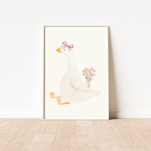 Silly goose wall art | Pink ribbon goose printable | Girls nursery | Kids bedroom wall decor | Coquette art | Animal printable | Digital