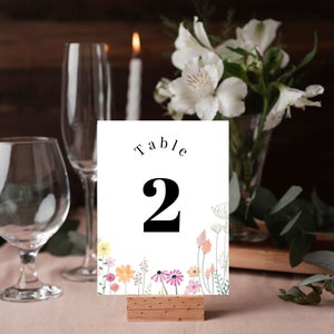 Minimalistic Floral Wedding Table Numbers, Event Table Numbers, Pastel Floral Table Numbers, Wildflower Table Numbers, 5x7,  Self Editable