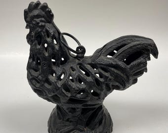 Candelabro vintage de hierro fundido con forma de gallo negro – Decoración rústica de granja