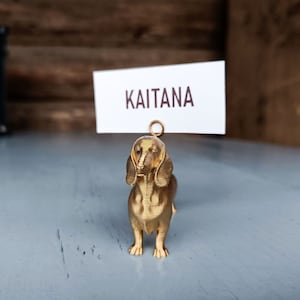 10 porta tarjetas de Dachshund, decoración de mesa para boda con perro salchicha, porta tarjetas de lugar, porta tarjetas de mesa dorados