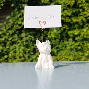 10 Franse Bulldog Place-kaarthouders met koperdraadhart, Frenchie Dog Lover Wedding Table Setting