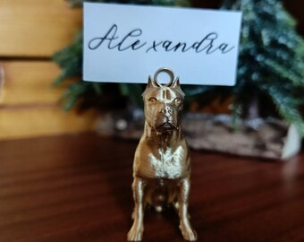 Staffordshire Bull Terrier Place Card Holder Cropped, Amstaff Dog Lover Wedding Table Decor, Golden Name Card Holders